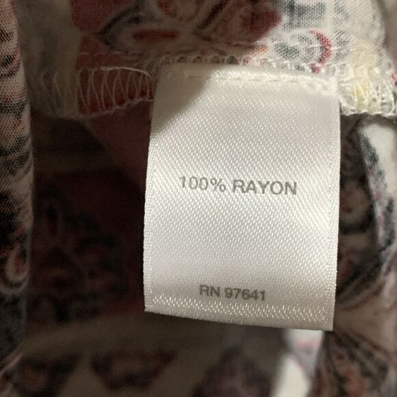 J Jill Top Women's Tunic Size Medium Red Tan 100% Rayon Long Sleeve Boho Flowy - Picture 10 of 13